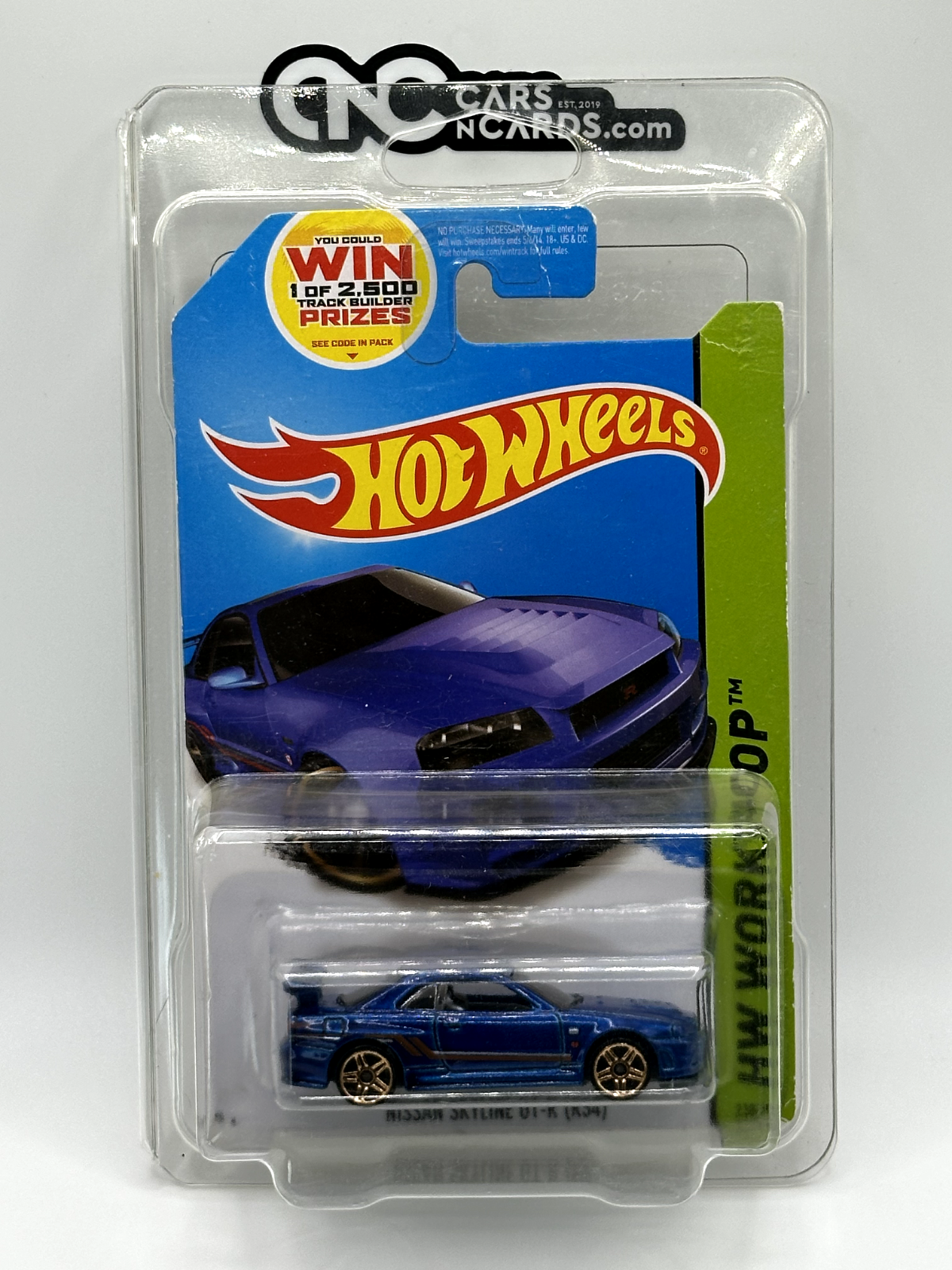 2014 Hot Wheels HW Workshop Nissan Skyline GT-R (R34) Blue (Small Crease)