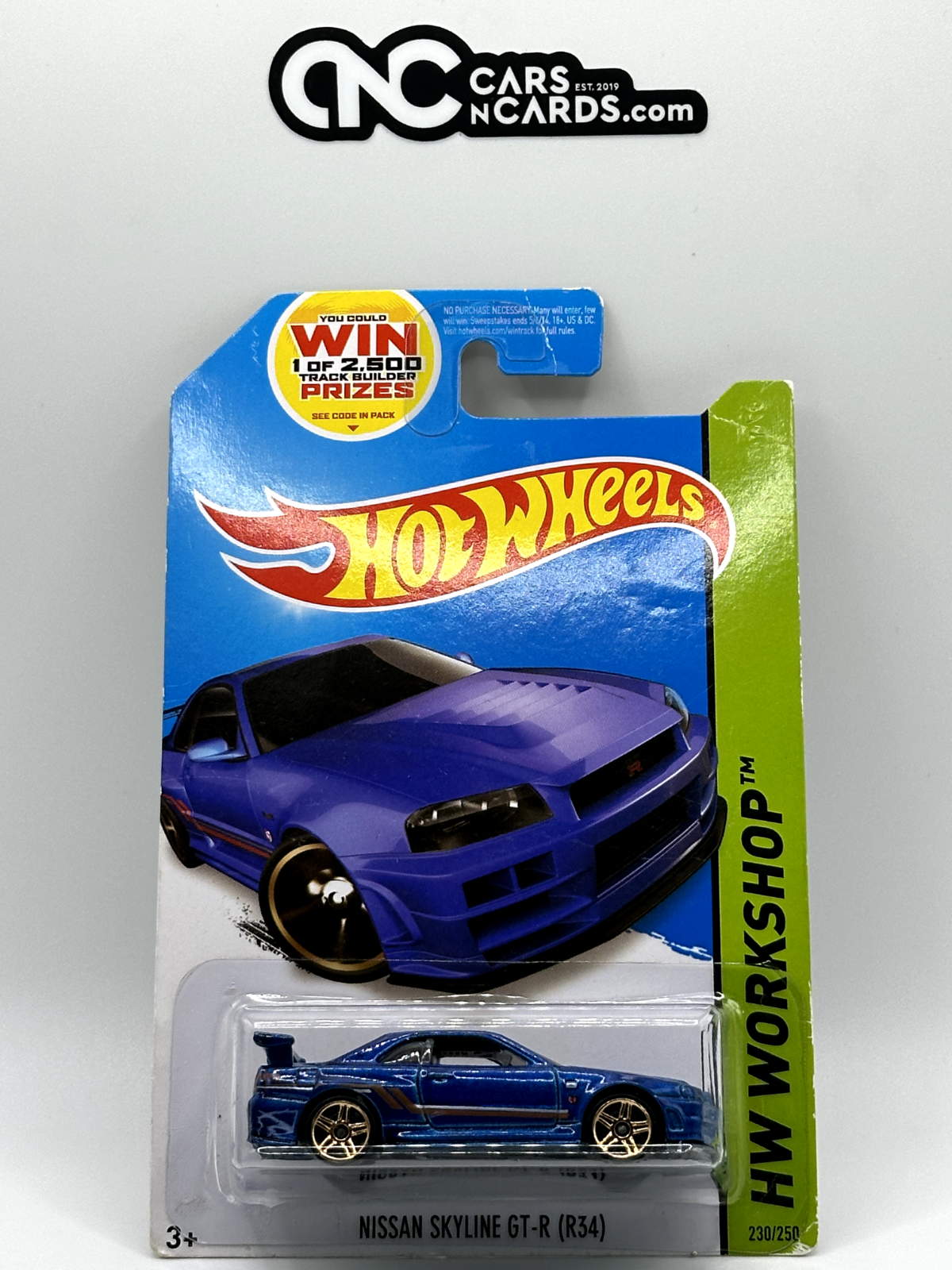 2014 Hot Wheels HW Workshop Nissan Skyline GT-R (R34) Blue (Small Crease)