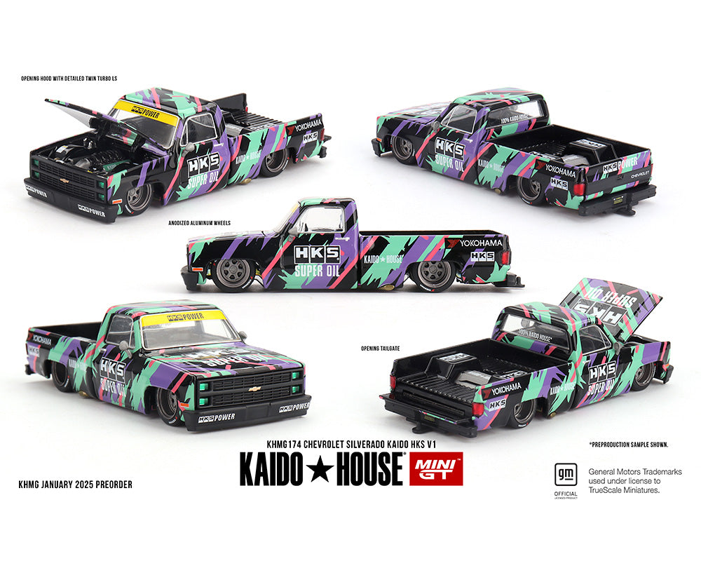 (PRE-ORDER) Kaido House x Mini GT 1:64 Chevrolet Silverado Kaido HKS V1 *Chance of a Chase*